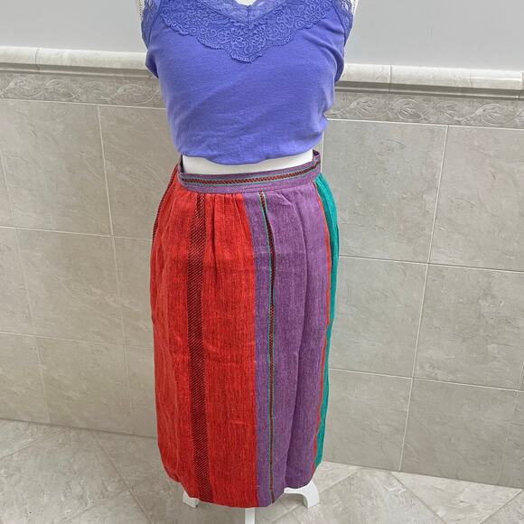 Vintage Colorblock Stripes Linen Skirt by Prophecy - Large - mid to long length - Picture 1 of 16